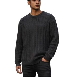 Izod Men's Charcoal Gray Cotton Cable Knit Crewneck Sweater - Large